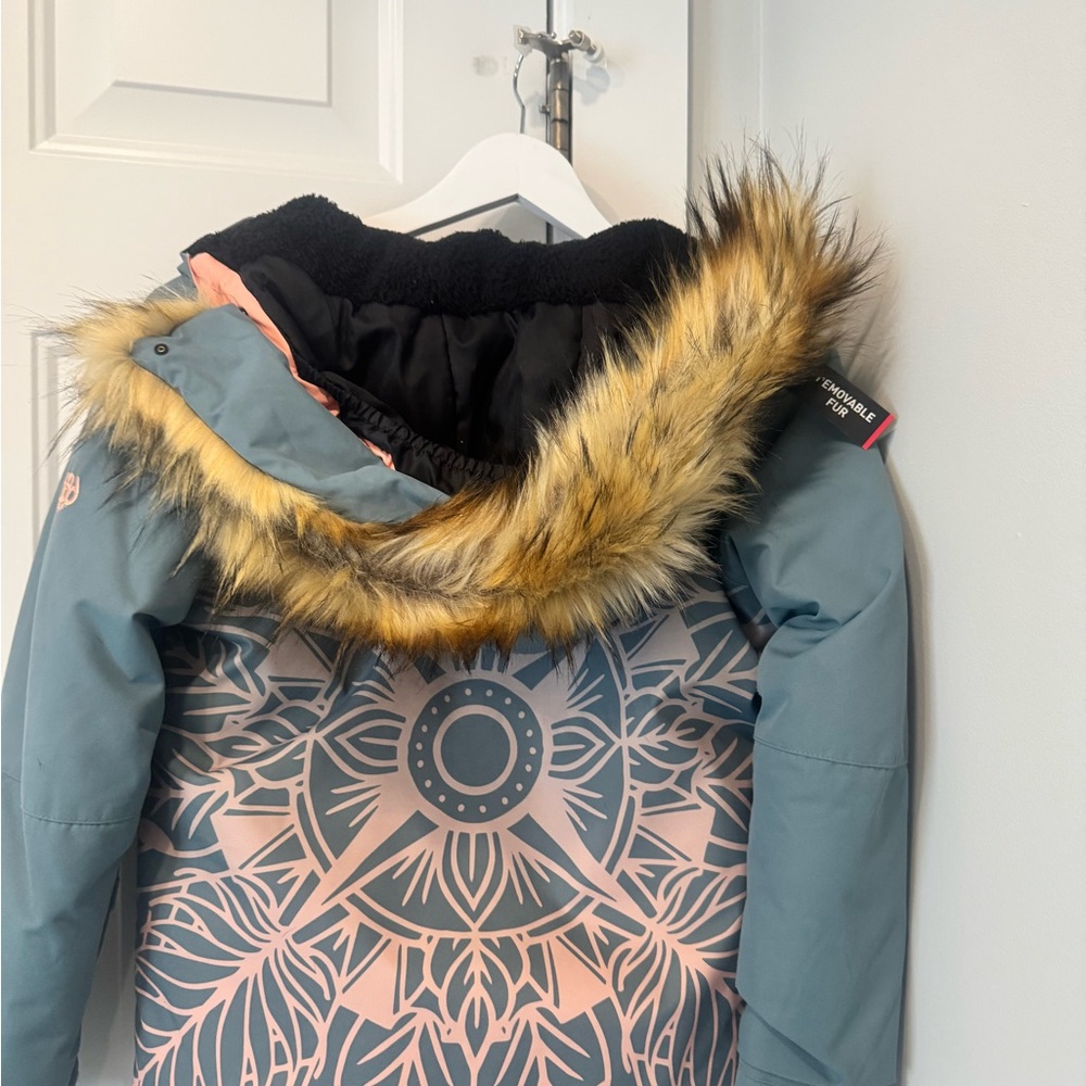 686 Kids Teal Puffer Jacket with Faux Fur Hood - Picture 4 of 7